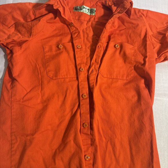 Red Kap Orange Short Sleeve Button Down Uniform Work Shirt Size Medium - Picture 2 of 9